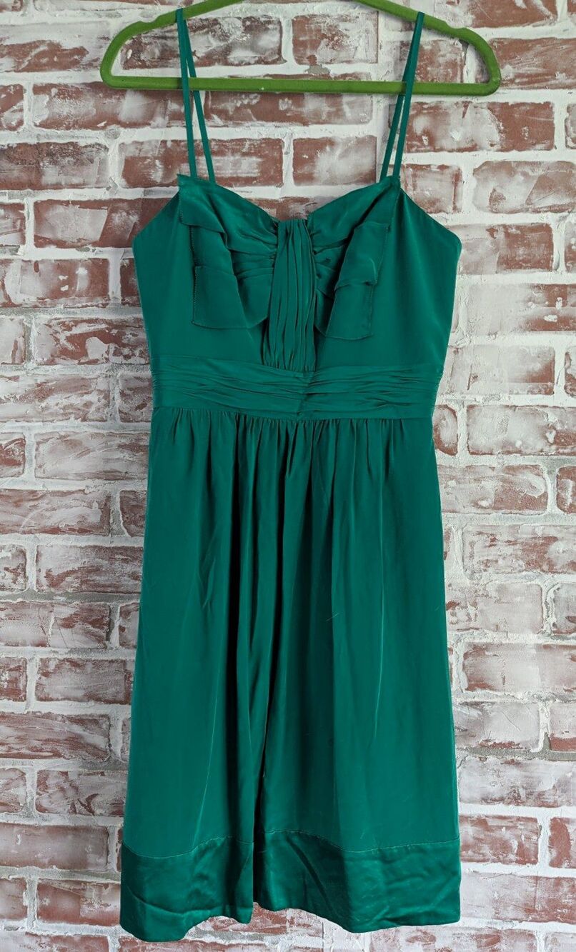 Kay Unger New York Emerald Green Silk Pleated Bow Sweetheart  Dress 8 S#122421